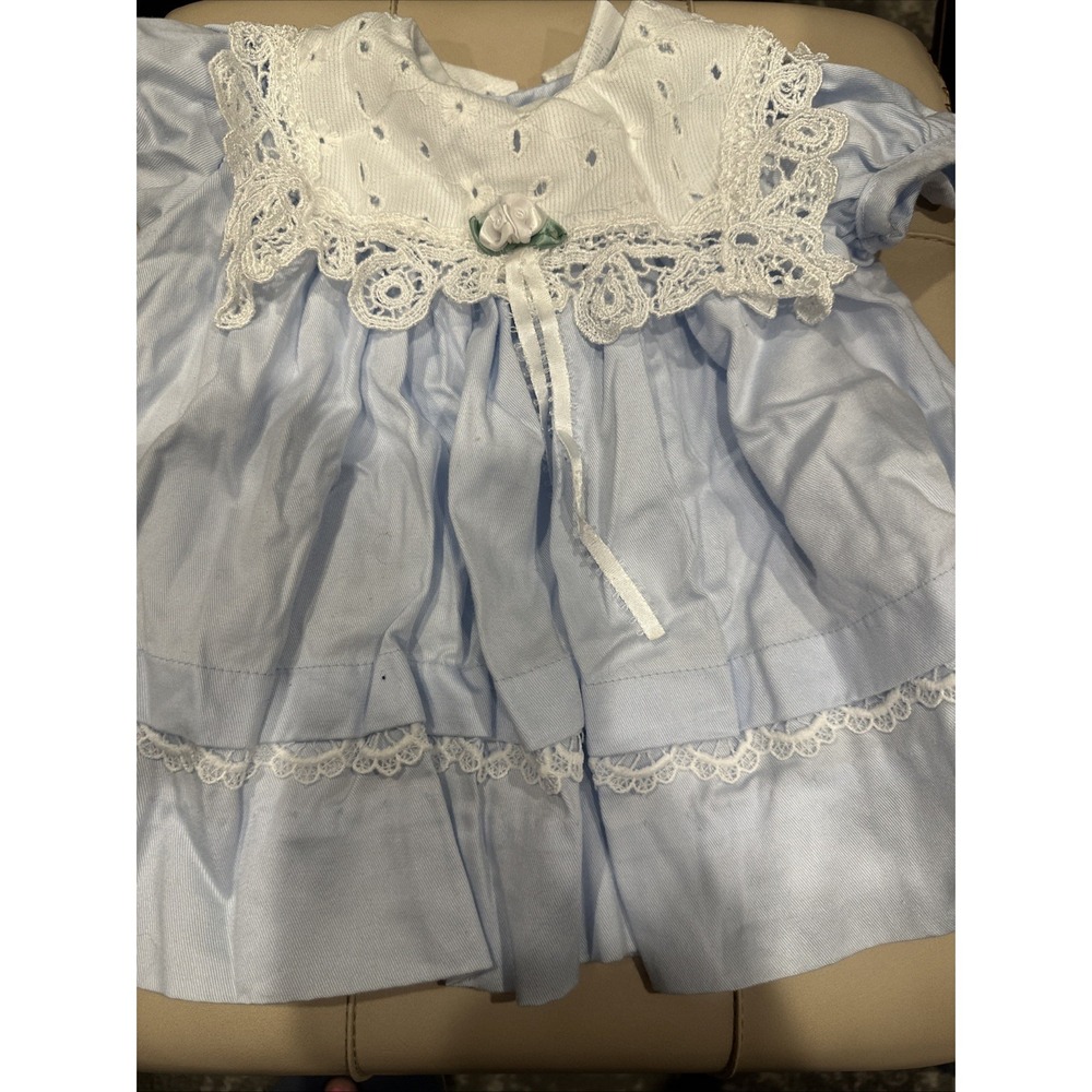 Peaches n Cream Girls Dress Blue White Eyelet Lace Collar Pleated Skirt Size 3-6